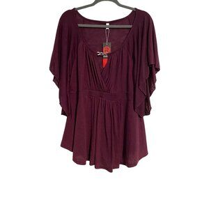 Rosegal Womens Purple Flutter Sleeve Tunic Top 1X Chain Detail Y2K Boho NEW NWT